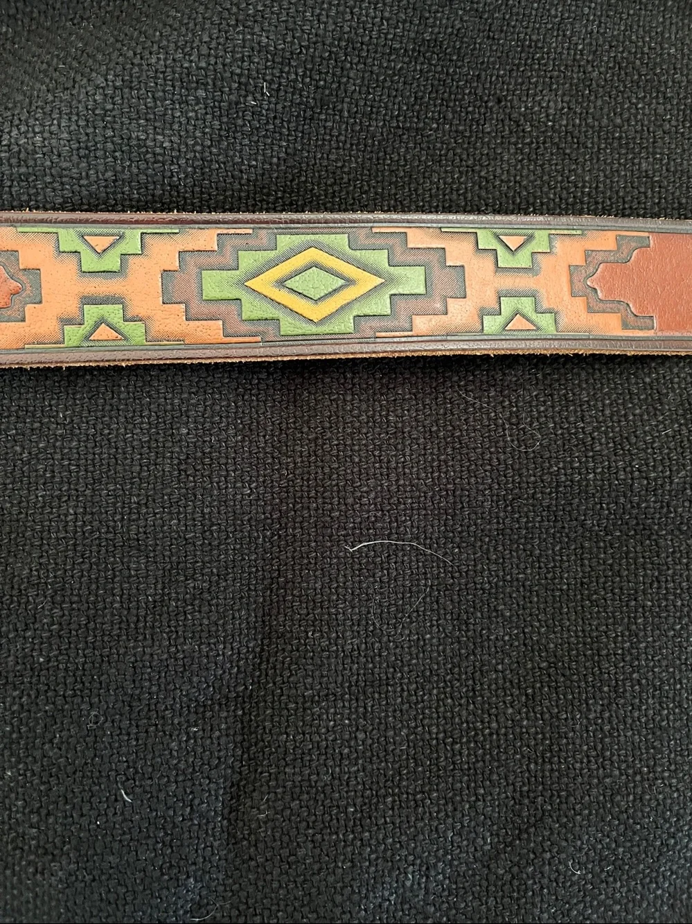 Mossimo Leather Belt  Brown with Green & Orange Southwestern Inlay, Aztec Sz M